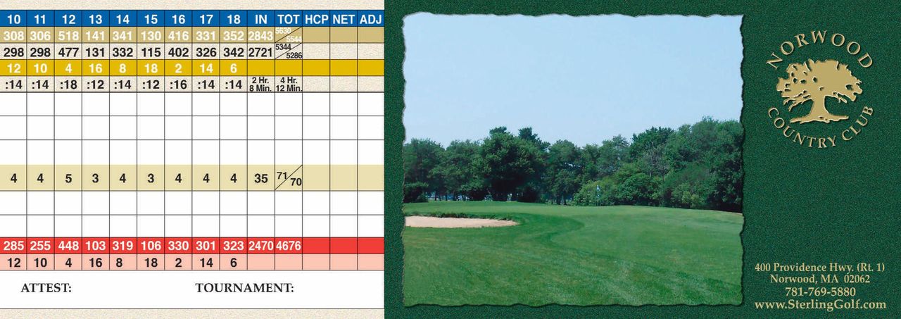 Scorecard Norwood Country Club